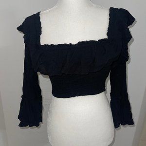 Black Off Shoulder Crop Top with Bell Bottom arms